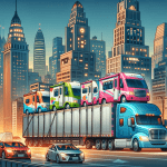 Cartoon illustration of an enclosed RV transport trailer